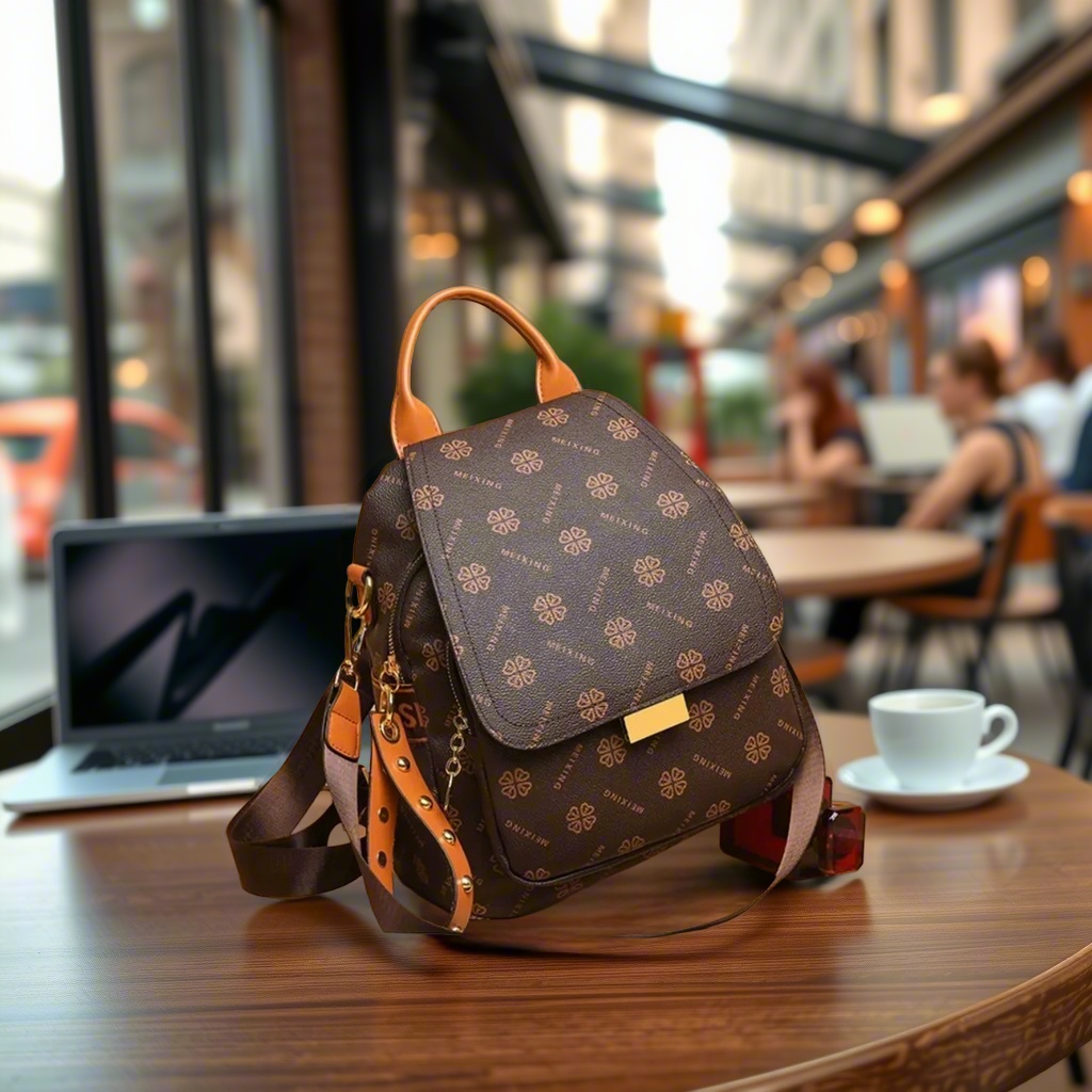 Leather Backpack Vintage - حقيبة ظهر نسائية مطبوعة بتصميم ريترو
